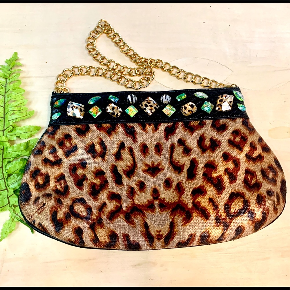 Vintage Christian Audigier Leopard Print and Jeweled Bag